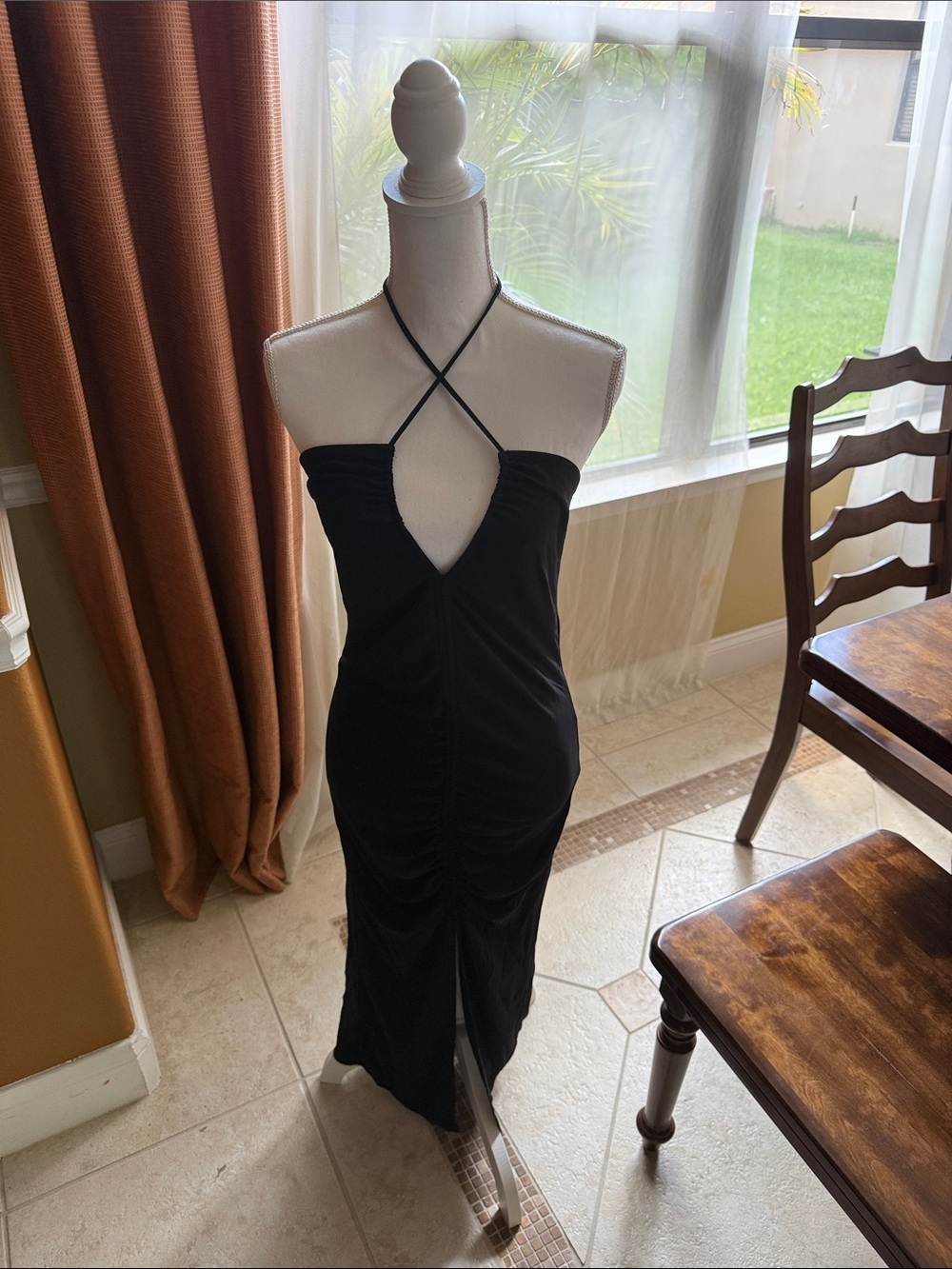 Zara Black Halter Midi Dress with Front Keyhole
